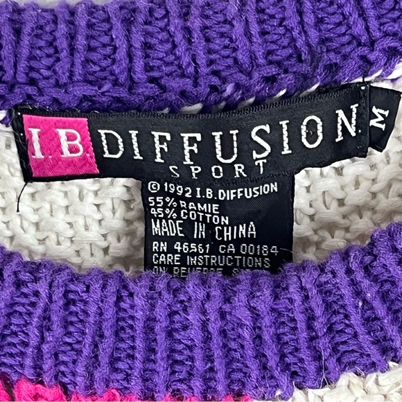 I.B. DIFFUSION Multicolored Graphic Prints Long Sleeves Knit Sweater Size Medium - Picture 3 of 10